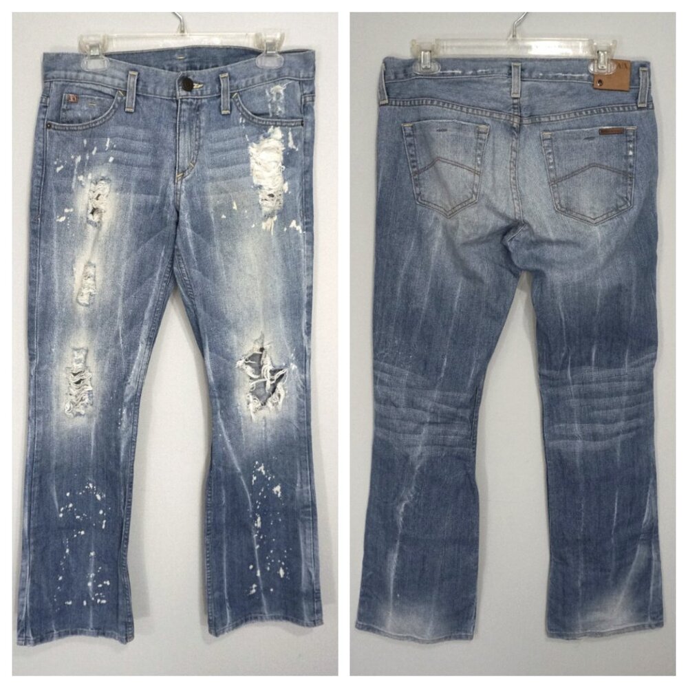 Armani Exchange Womens Light Wash Distressed Bootcut Jeans Size 8